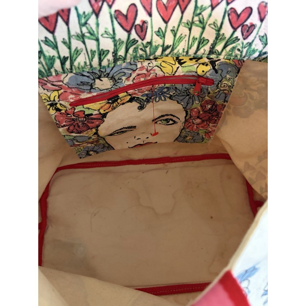 Brighton Love Tweet Canvas Large Tote Bag Birds Heart Butterflies Pink Shoulder - Picture 9 of 9